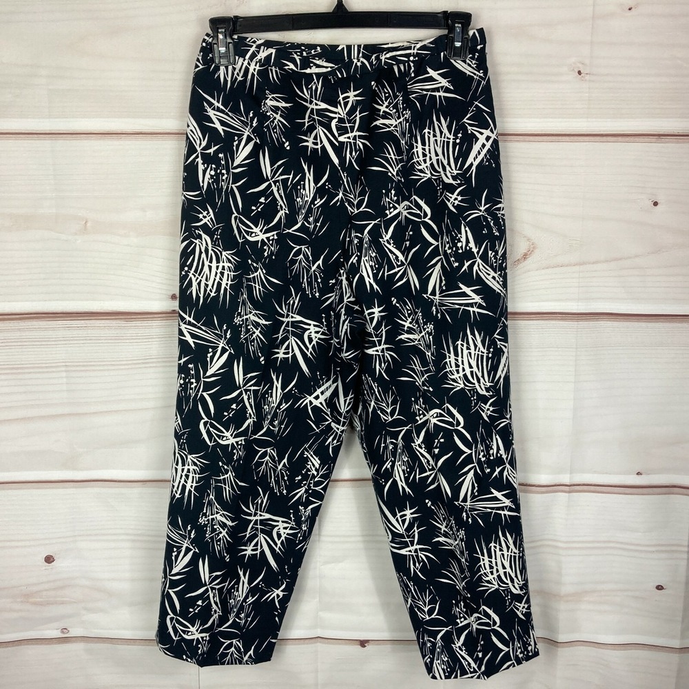 Pendleton Pants Womens PM Blue Floral Silk Cotton‎ High Rise Straight Leg Ankle